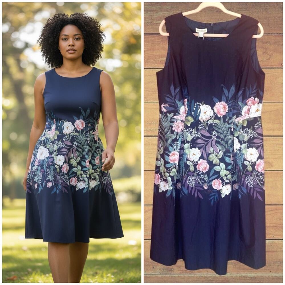 NEW Monsoon Savanah Skies Rose navy blue floral print midi dress